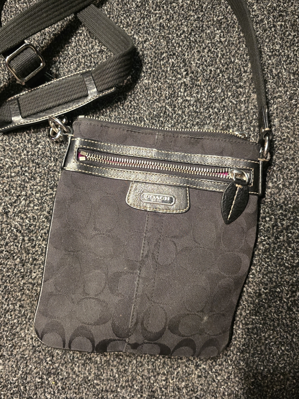 Coach Black Signature Crossbody Pouch with Adjustable Strap